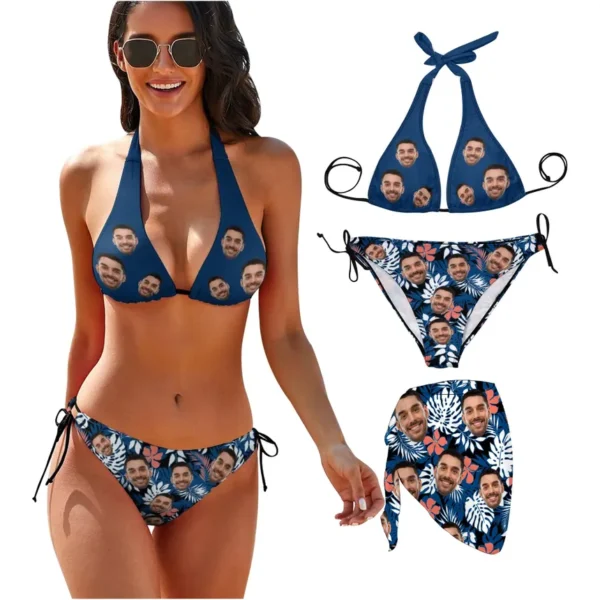 Custom Face Print Tropical Bikini Set – Personalised Beachwear Fun